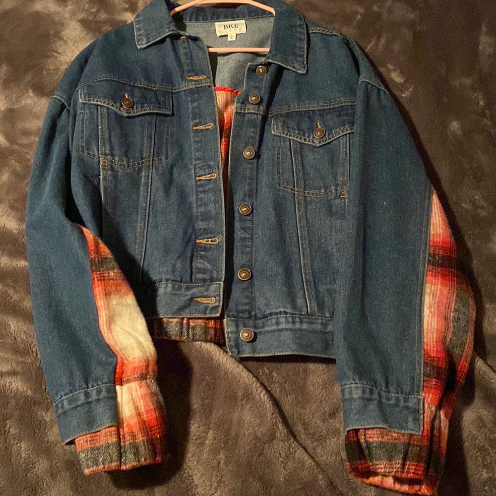 BKE Jean and flannel jacket size large.